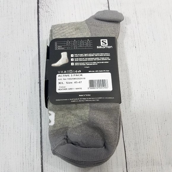 Salomon Active 3 Pack Quarter Length Socks Size XL Mens 11.5-14 - Picture 2 of 3